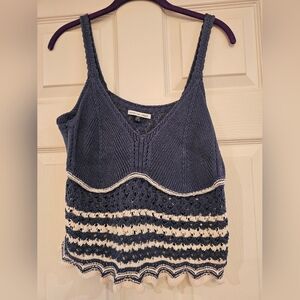 American Eagle Outfitters Blue and White Knit Tank Top